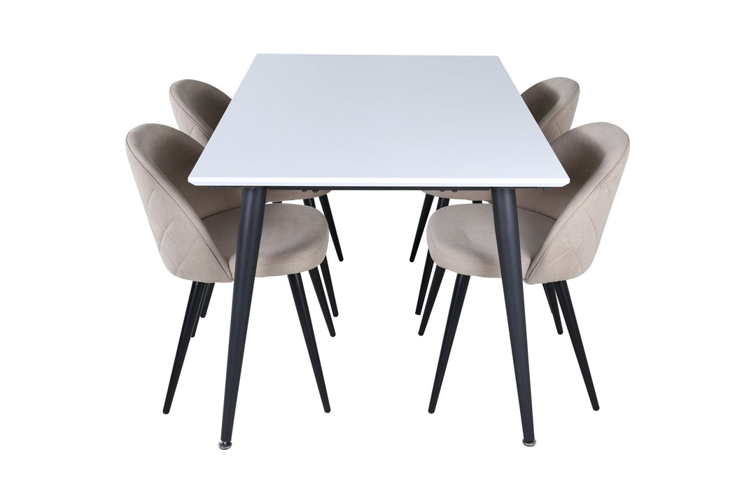 Venture Home Jimmy Dining Table - Black / White HPL+Velvet Stitches Chair - Black / Beige Fabric (Polyester linen )_4