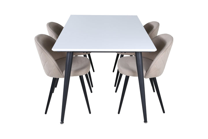 Venture Home Jimmy Dining Table - Black / White HPL+Velvet Stitches Chair - Black / Beige Fabric (Polyester linen )_4