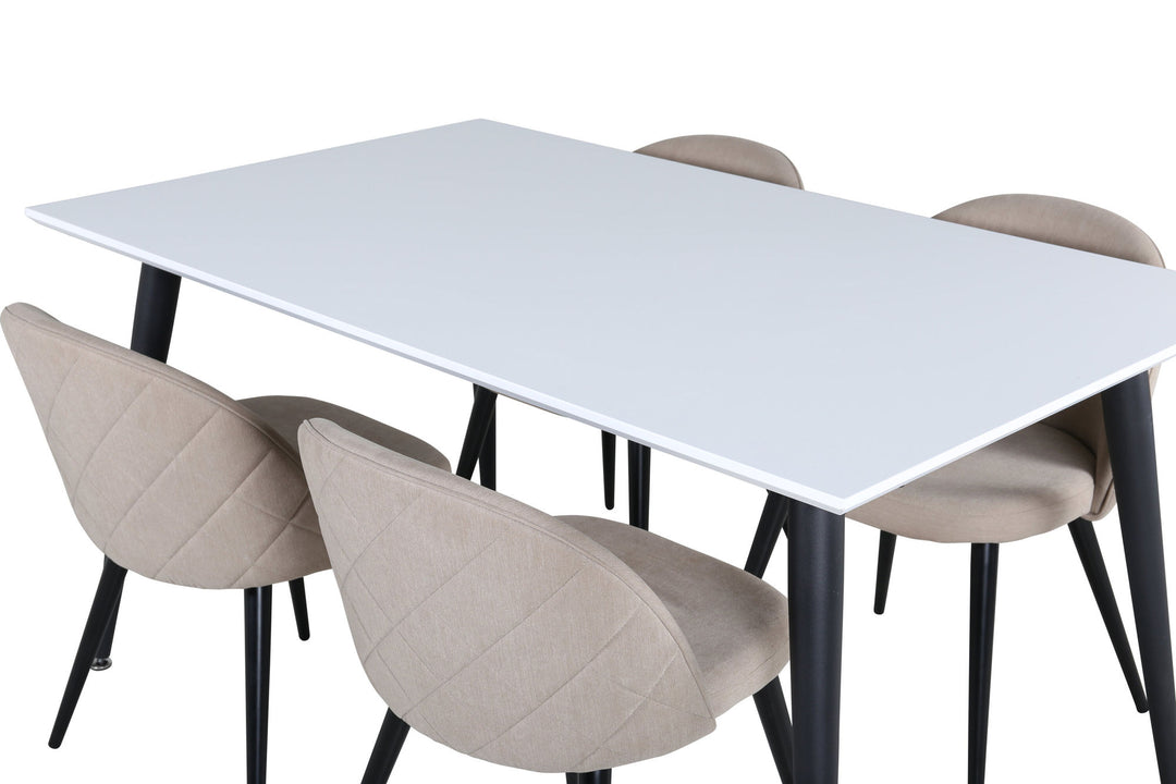 Venture Home Jimmy Dining Table - Black / White HPL+Velvet Stitches Chair - Black / Beige Fabric (Polyester linen )_4