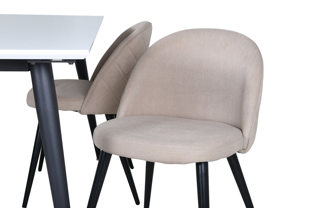 Venture Home Jimmy Dining Table - Black / White HPL+Velvet Stitches Chair - Black / Beige Fabric (Polyester linen )_4