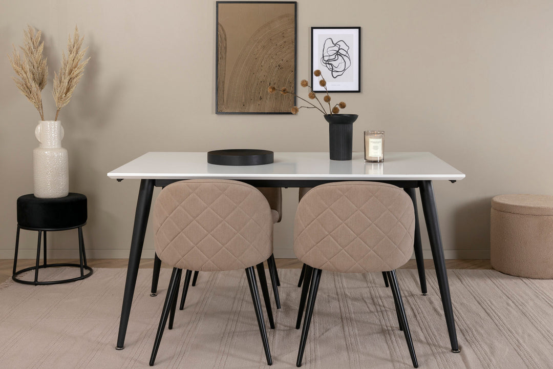 Venture Home Jimmy Dining Table - Black / White HPL+Velvet Stitches Chair - Black / Beige Fabric (Polyester linen )_4