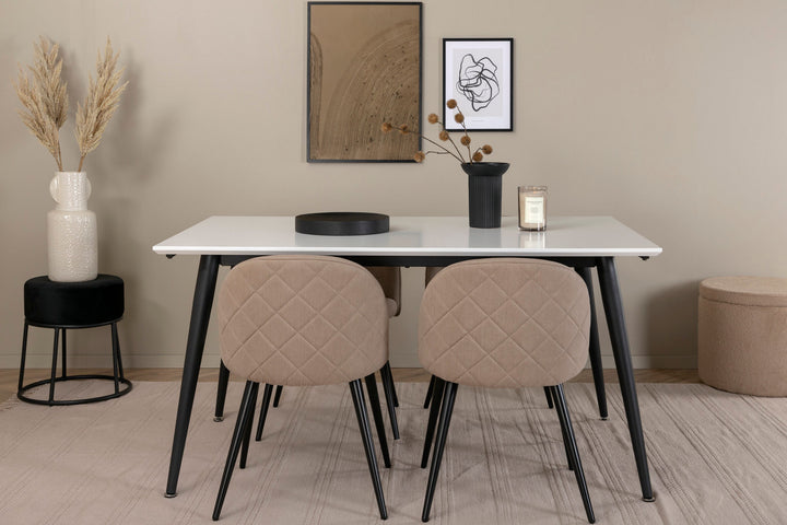 Venture Home Jimmy Dining Table - Black / White HPL+Velvet Stitches Chair - Black / Beige Fabric (Polyester linen )_4