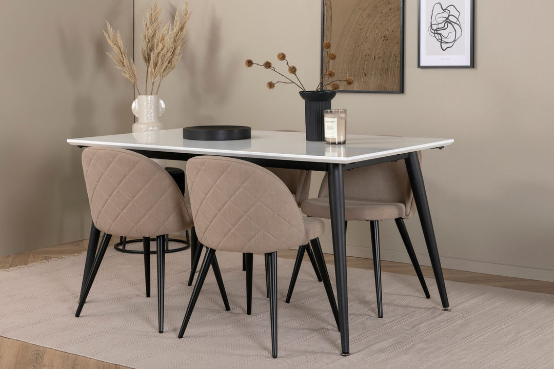 Venture Home Jimmy Dining Table - Black / White HPL+Velvet Stitches Chair - Black / Beige Fabric (Polyester linen )_4