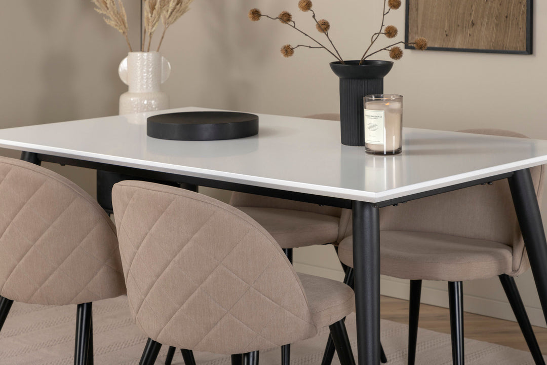 Venture Home Jimmy Dining Table - Black / White HPL+Velvet Stitches Chair - Black / Beige Fabric (Polyester linen )_4