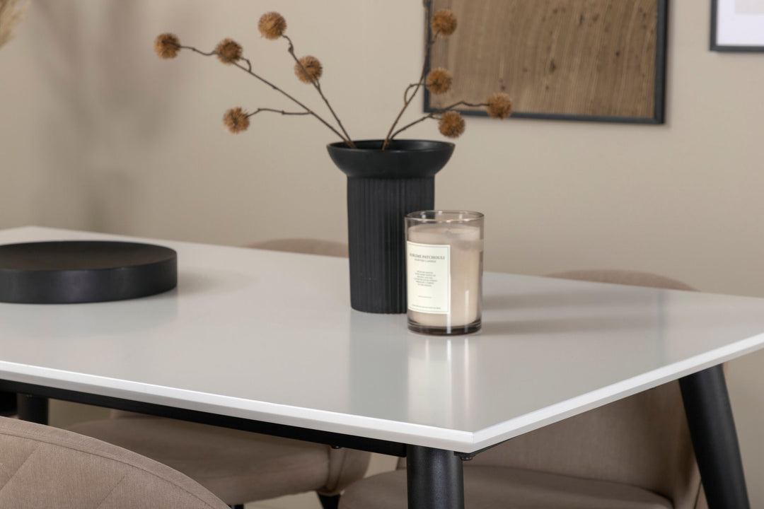 Venture Home Jimmy Dining Table - Black / White HPL+Velvet Stitches Chair - Black / Beige Fabric (Polyester linen )_4
