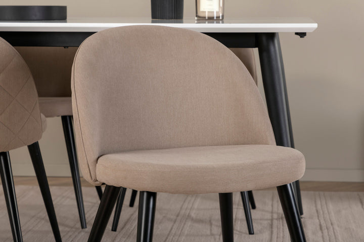 Venture Home Jimmy Dining Table - Black / White HPL+Velvet Stitches Chair - Black / Beige Fabric (Polyester linen )_4