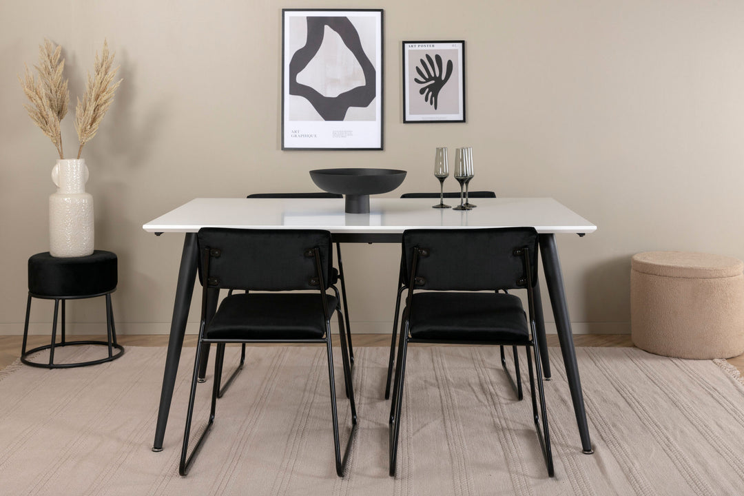 Venture Home Jimmy Dining Table - Black / White HPL+Kenth Chair - Black / Black Velvet_4
