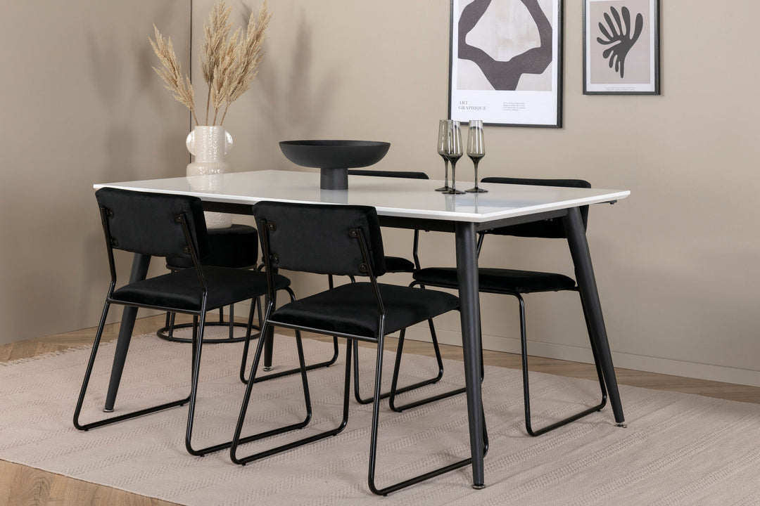 Venture Home Jimmy Dining Table - Black / White HPL+Kenth Chair - Black / Black Velvet_4