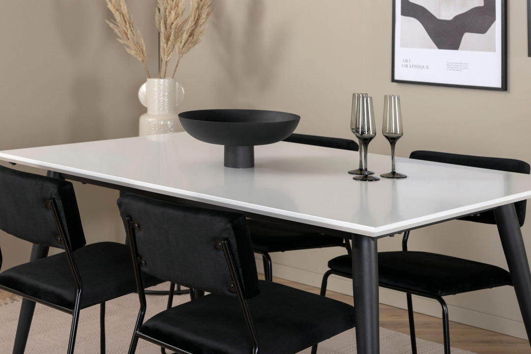 Venture Home Jimmy Dining Table - Black / White HPL+Kenth Chair - Black / Black Velvet_4