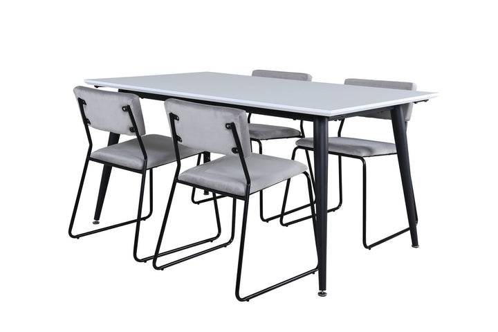 Venture Home Jimmy Dining Table - Black / White HPL+Kenth Chair - Black / Light Grey Velvet_4