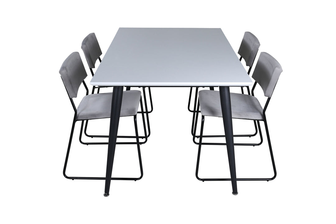 Venture Home Jimmy Dining Table - Black / White HPL+Kenth Chair - Black / Light Grey Velvet_4