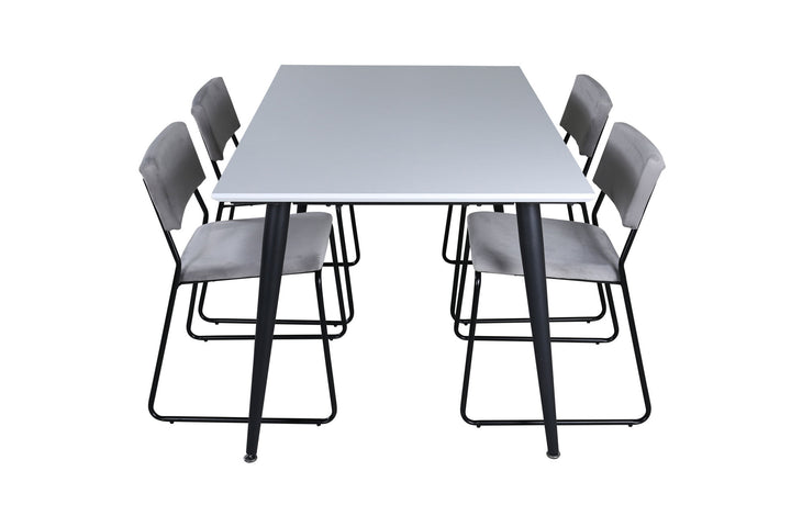 Venture Home Jimmy Dining Table - Black / White HPL+Kenth Chair - Black / Light Grey Velvet_4