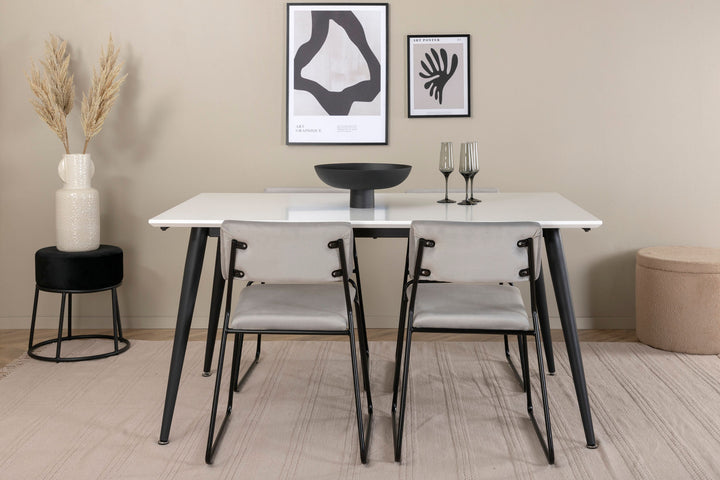 Venture Home Jimmy Dining Table - Black / White HPL+Kenth Chair - Black / Light Grey Velvet_4