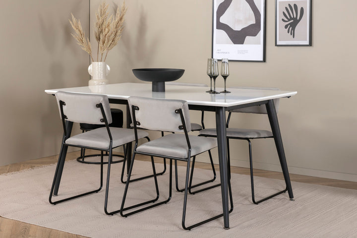 Venture Home Jimmy Dining Table - Black / White HPL+Kenth Chair - Black / Light Grey Velvet_4