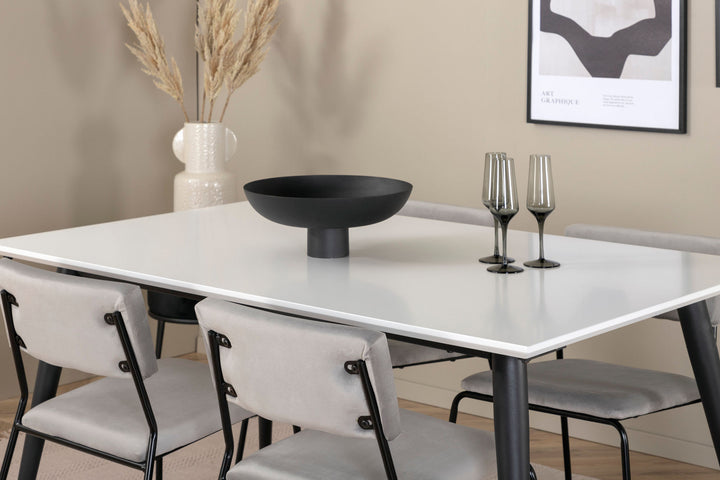 Venture Home Jimmy Dining Table - Black / White HPL+Kenth Chair - Black / Light Grey Velvet_4
