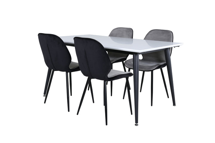 Venture Home Jimmy Dining Table - Black / White HPL+Emma Chair - Black / Black and Light Grey Black Velvet in Back Grey Velvet in front_4