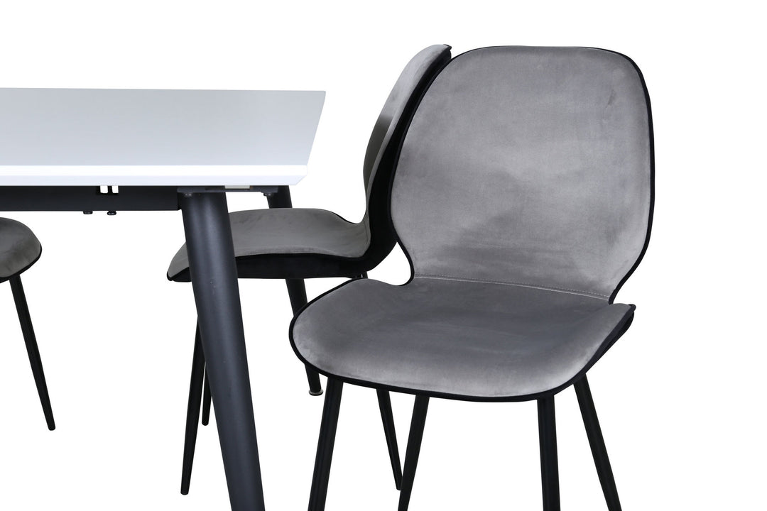 Venture Home Jimmy Dining Table - Black / White HPL+Emma Chair - Black / Black and Light Grey Black Velvet in Back Grey Velvet in front_4