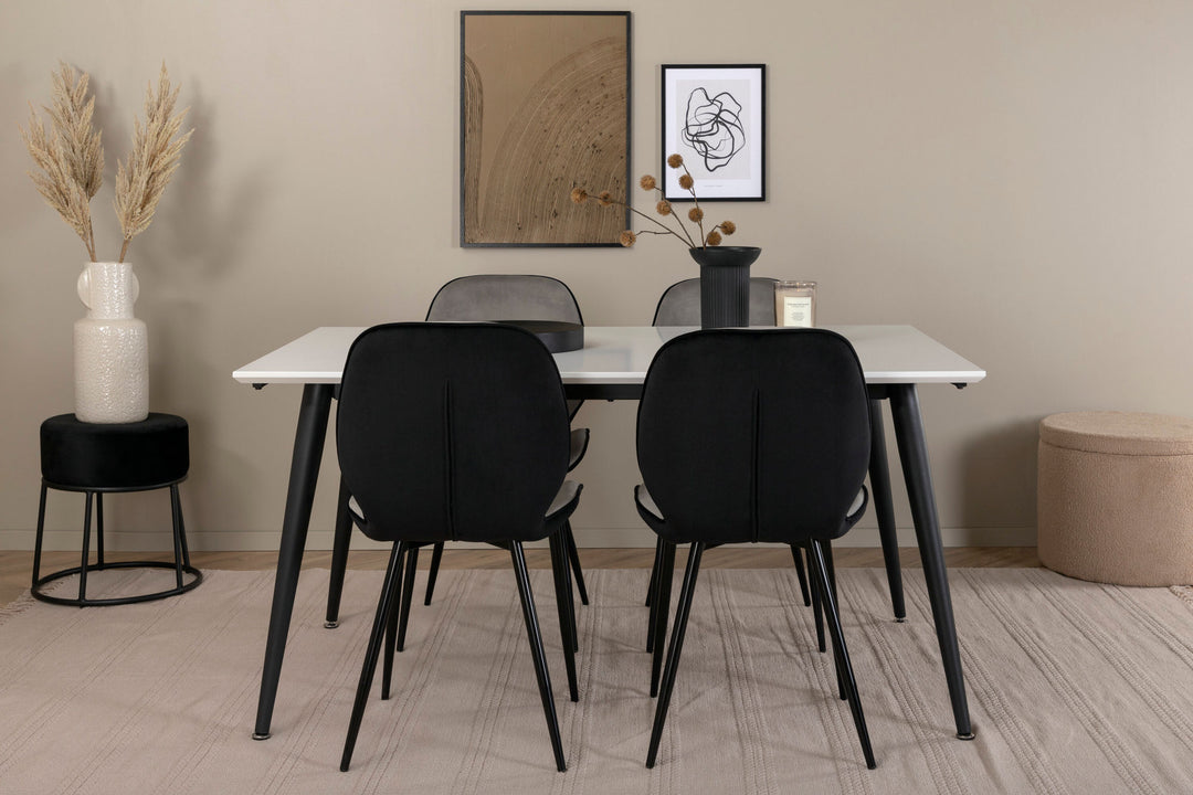 Venture Home Jimmy Dining Table - Black / White HPL+Emma Chair - Black / Black and Light Grey Black Velvet in Back Grey Velvet in front_4