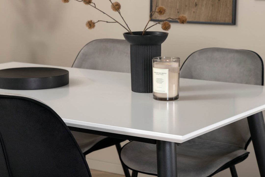 Venture Home Jimmy Dining Table - Black / White HPL+Emma Chair - Black / Black and Light Grey Black Velvet in Back Grey Velvet in front_4
