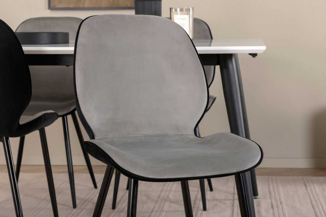 Venture Home Jimmy Dining Table - Black / White HPL+Emma Chair - Black / Black and Light Grey Black Velvet in Back Grey Velvet in front_4