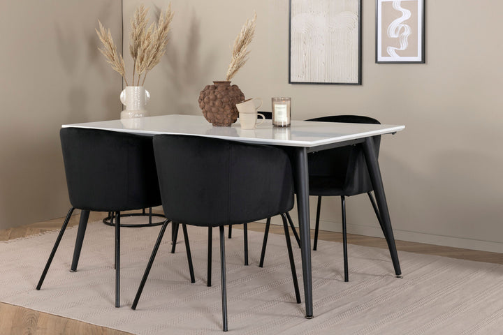 Venture Home Jimmy Dining Table - Black / White HPL+Berit Chair - Black / Black Velvet_4