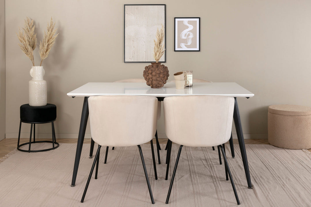 Venture Home Jimmy Dining Table - Black / White HPL+Berit Chair - Black / Beige Velvet_4
