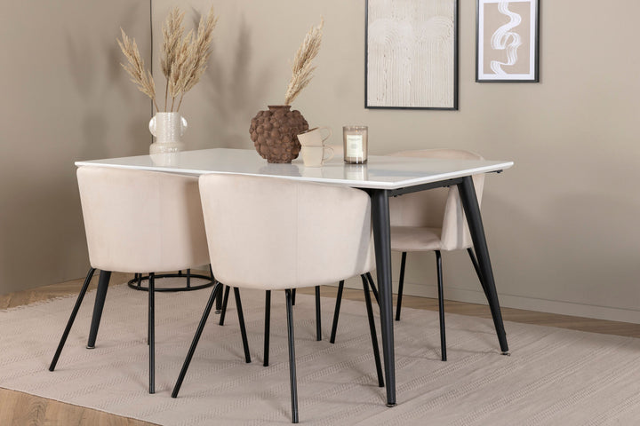Venture Home Jimmy Dining Table - Black / White HPL+Berit Chair - Black / Beige Velvet_4