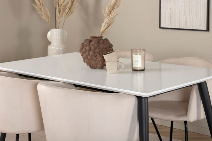 Venture Home Jimmy Dining Table - Black / White HPL+Berit Chair - Black / Beige Velvet_4