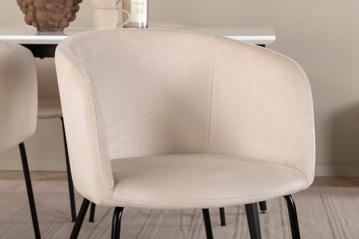 Venture Home Jimmy Dining Table - Black / White HPL+Berit Chair - Black / Beige Velvet_4