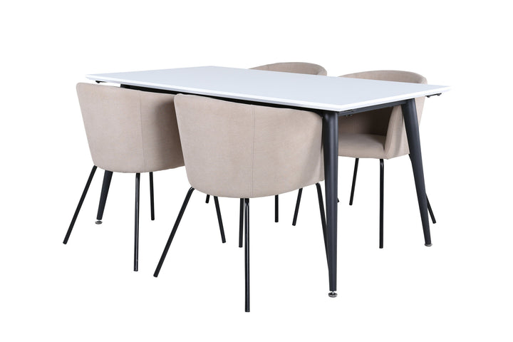 Venture Home Jimmy Dining Table - Black / White HPL+Berit Chair - Black / Beige Fabric (Polyester linen )_4