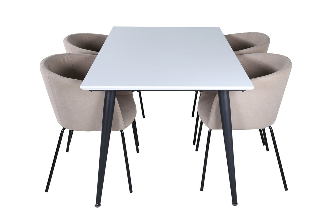 Venture Home Jimmy Dining Table - Black / White HPL+Berit Chair - Black / Beige Fabric (Polyester linen )_4