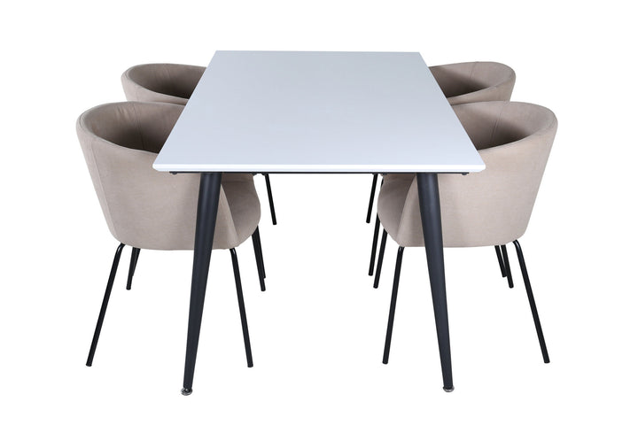 Venture Home Jimmy Dining Table - Black / White HPL+Berit Chair - Black / Beige Fabric (Polyester linen )_4