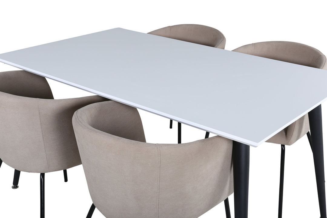 Venture Home Jimmy Dining Table - Black / White HPL+Berit Chair - Black / Beige Fabric (Polyester linen )_4