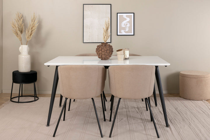 Venture Home Jimmy Dining Table - Black / White HPL+Berit Chair - Black / Beige Fabric (Polyester linen )_4