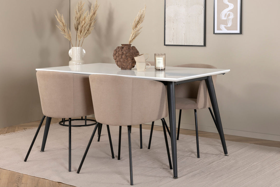 Venture Home Jimmy Dining Table - Black / White HPL+Berit Chair - Black / Beige Fabric (Polyester linen )_4