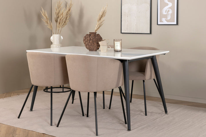 Venture Home Jimmy Dining Table - Black / White HPL+Berit Chair - Black / Beige Fabric (Polyester linen )_4
