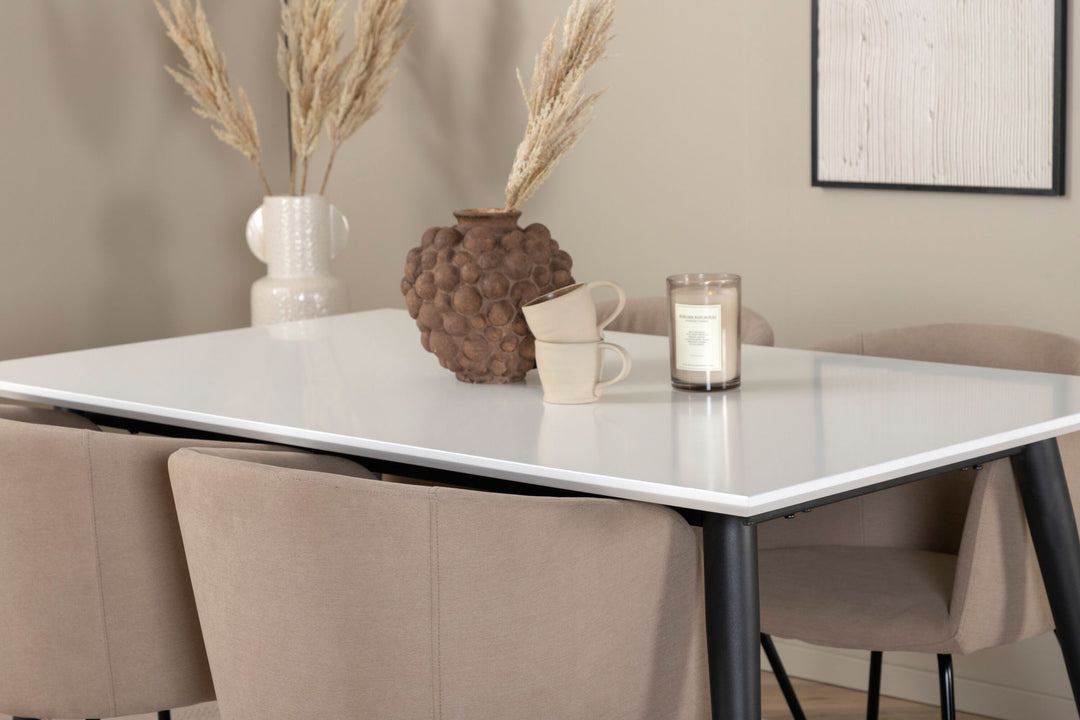 Venture Home Jimmy Dining Table - Black / White HPL+Berit Chair - Black / Beige Fabric (Polyester linen )_4