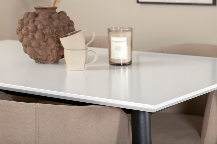 Venture Home Jimmy Dining Table - Black / White HPL+Berit Chair - Black / Beige Fabric (Polyester linen )_4