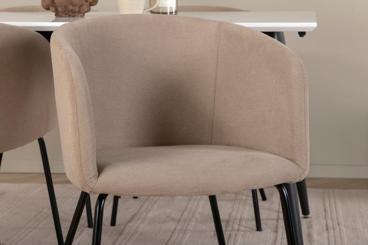 Venture Home Jimmy Dining Table - Black / White HPL+Berit Chair - Black / Beige Fabric (Polyester linen )_4