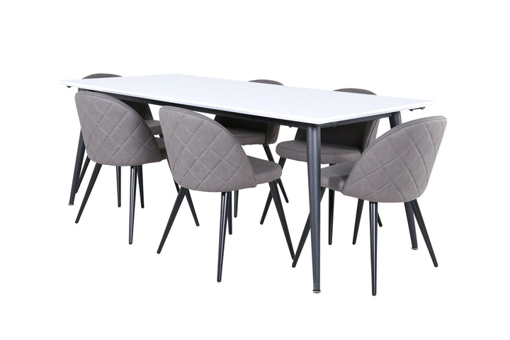 Venture Home Jimmy Dining Table - Black / White HPL+Velvet Stitches Chair - Black / Grey Micro Fibre_6