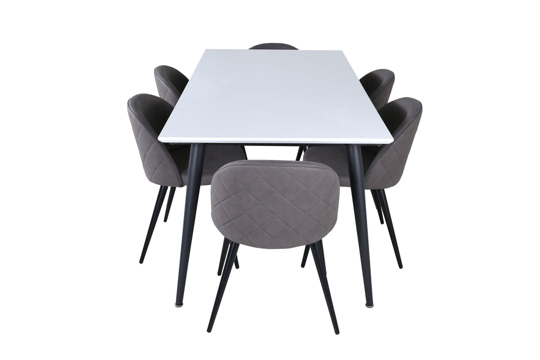 Venture Home Jimmy Dining Table - Black / White HPL+Velvet Stitches Chair - Black / Grey Micro Fibre_6