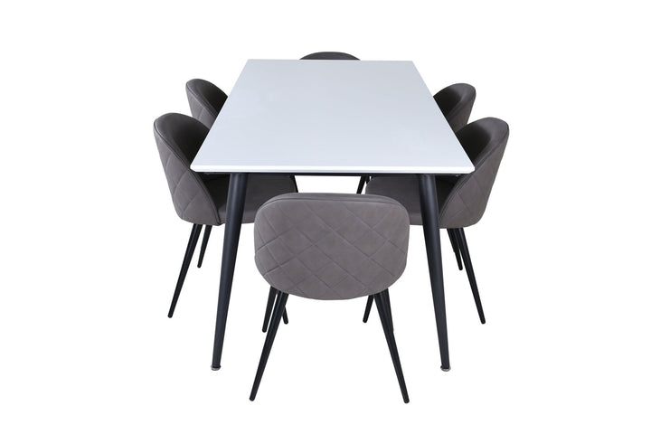 Venture Home Jimmy Dining Table - Black / White HPL+Velvet Stitches Chair - Black / Grey Micro Fibre_6