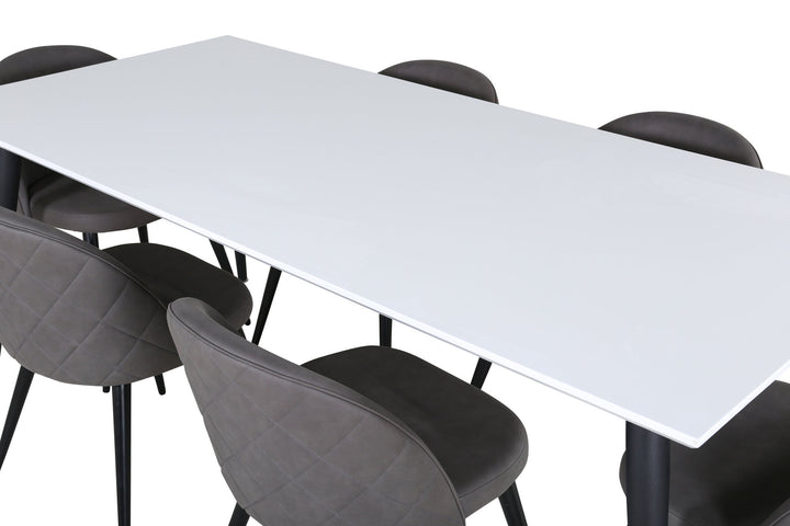 Venture Home Jimmy Dining Table - Black / White HPL+Velvet Stitches Chair - Black / Grey Micro Fibre_6