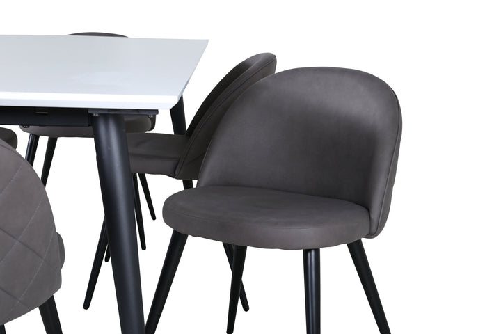 Venture Home Jimmy Dining Table - Black / White HPL+Velvet Stitches Chair - Black / Grey Micro Fibre_6