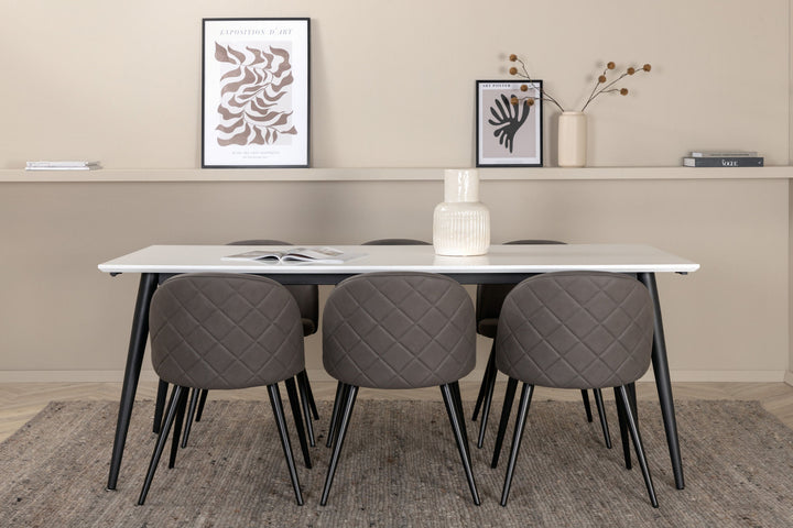 Venture Home Jimmy Dining Table - Black / White HPL+Velvet Stitches Chair - Black / Grey Micro Fibre_6