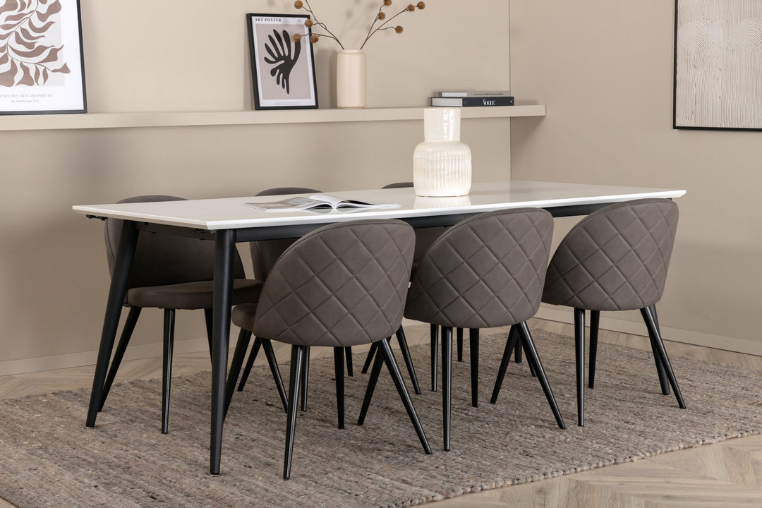 Venture Home Jimmy Dining Table - Black / White HPL+Velvet Stitches Chair - Black / Grey Micro Fibre_6
