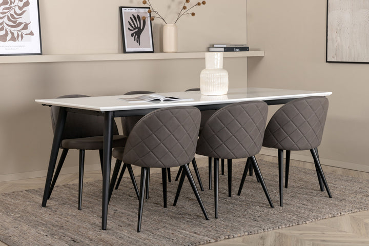 Venture Home Jimmy Dining Table - Black / White HPL+Velvet Stitches Chair - Black / Grey Micro Fibre_6