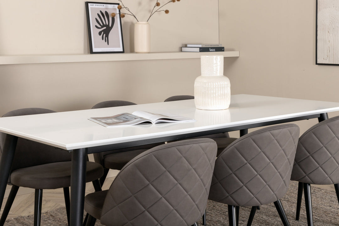 Venture Home Jimmy Dining Table - Black / White HPL+Velvet Stitches Chair - Black / Grey Micro Fibre_6