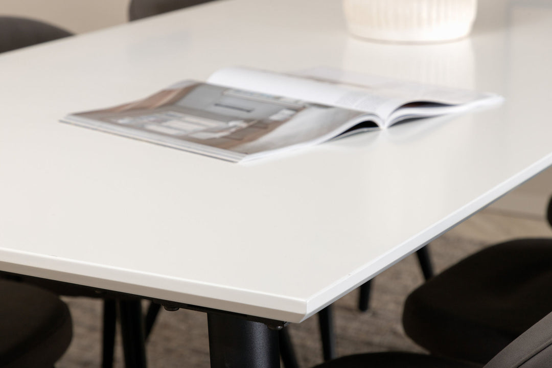 Venture Home Jimmy Dining Table - Black / White HPL+Velvet Stitches Chair - Black / Grey Micro Fibre_6