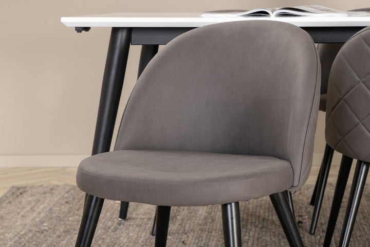 Venture Home Jimmy Dining Table - Black / White HPL+Velvet Stitches Chair - Black / Grey Micro Fibre_6
